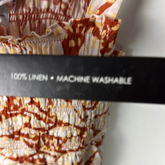 Nicole Miller NWT SZ XS Linen Orange,Cream,Yellow Sun Mini Dress w/Smocking - Picture 8 of 16